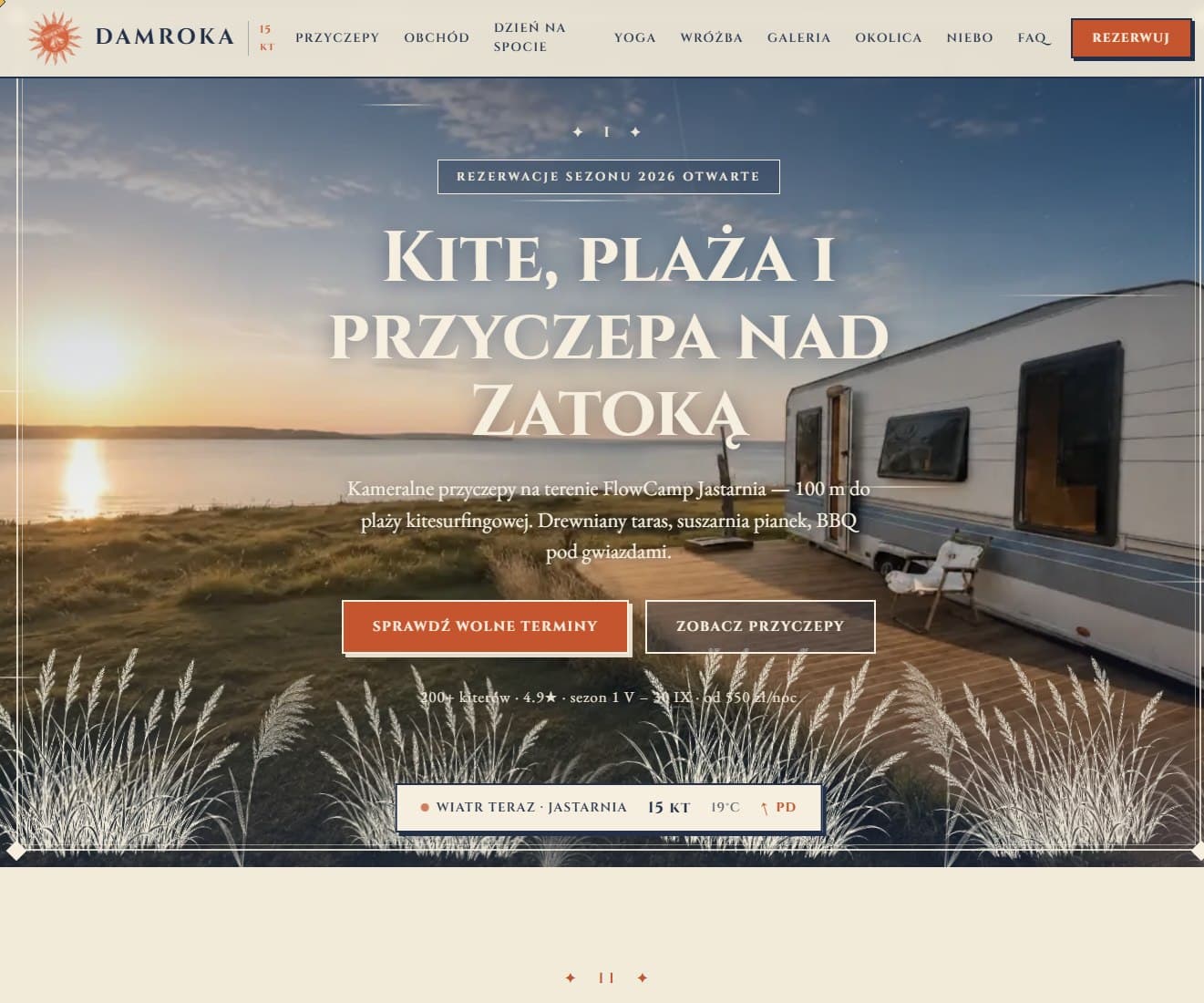 Strona główna Damroki, kite camp nad Zatoką Pucką, z wejściem do rezerwacji