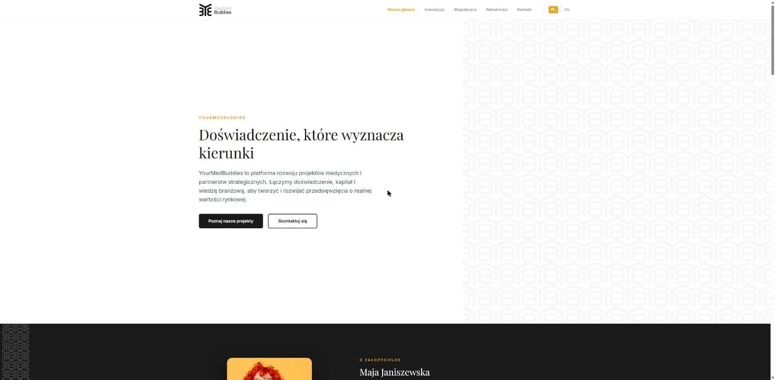 Strona główna YourMedBuddies z przełącznikiem języków PL i EN